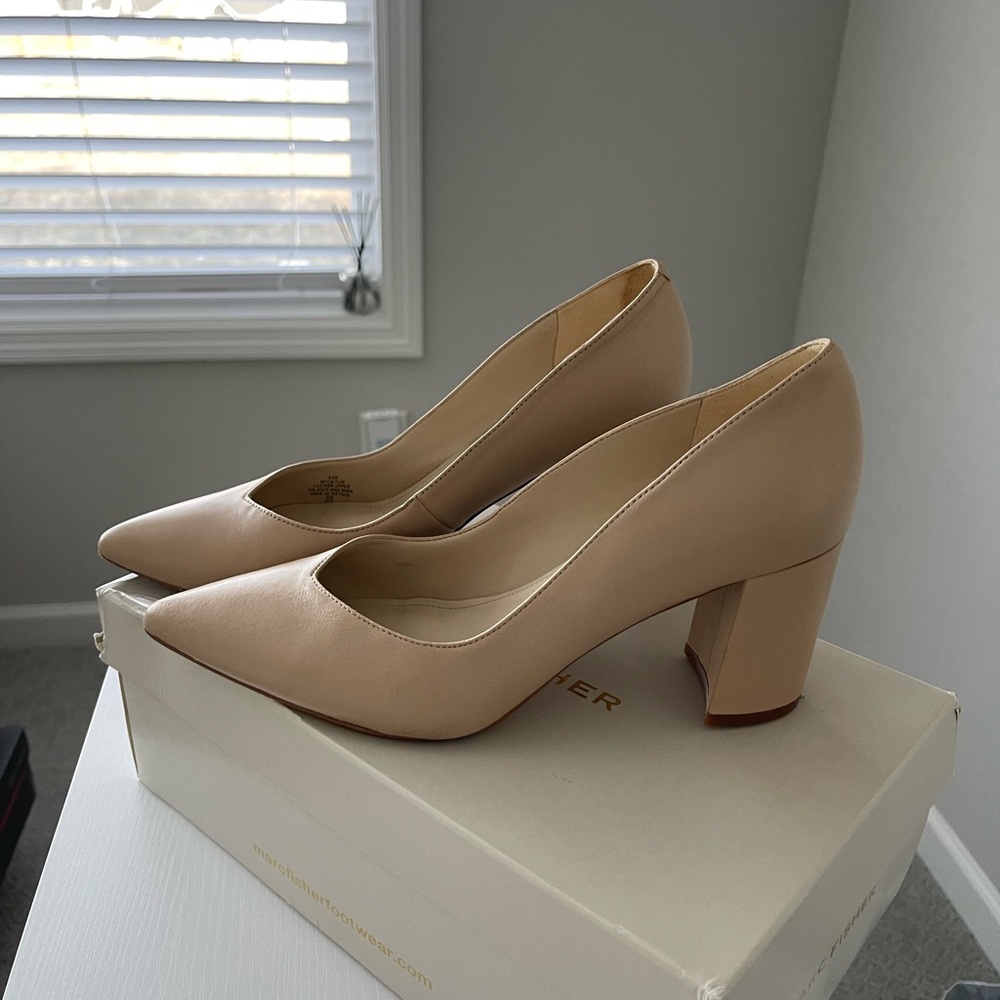 Marc Fisher Cream Pump Chunky Heel